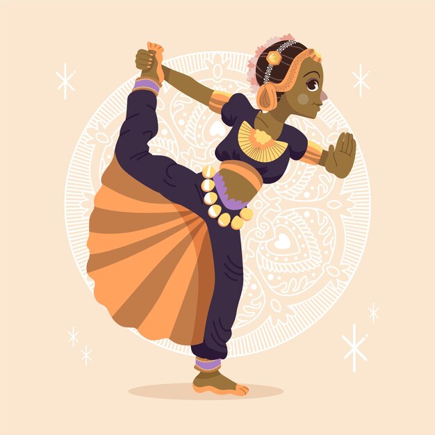 Dibujado a mano ilustración de danza bharatanatyam