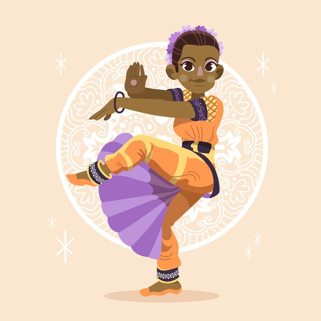 Dibujado a mano ilustración de danza bharatanatyam