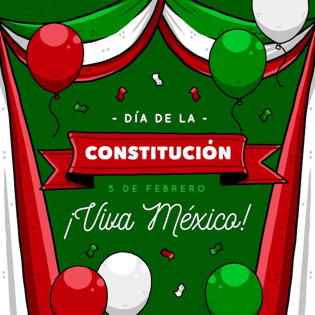 Vector gratuito dibujado a mano ilustración del día de la constitución de méxico