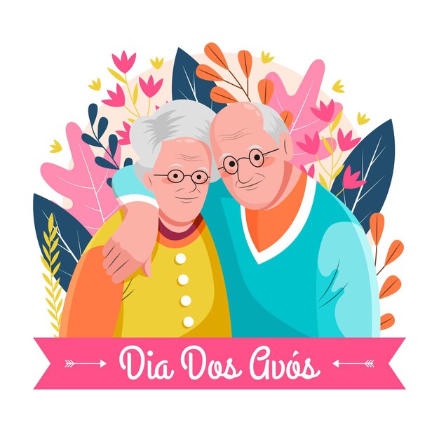 Dibujado a mano ilustración de dia dos avos con abuelos
