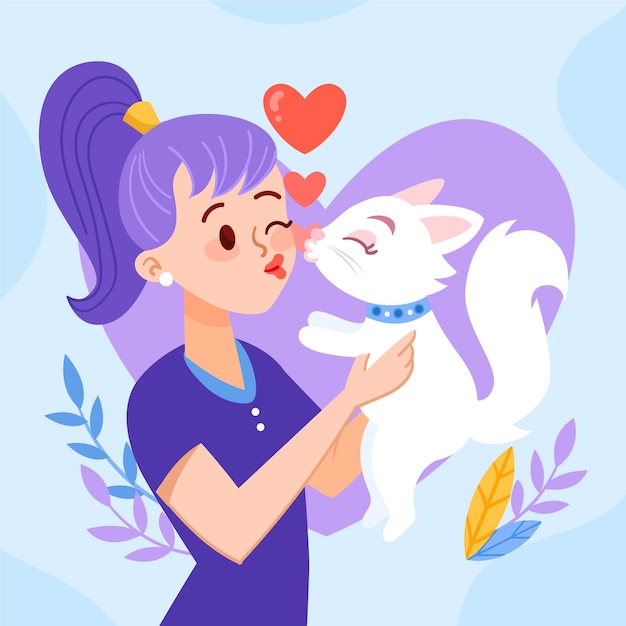 Vector gratuito dibujado a mano ilustración del día internacional del beso con mujer y gato