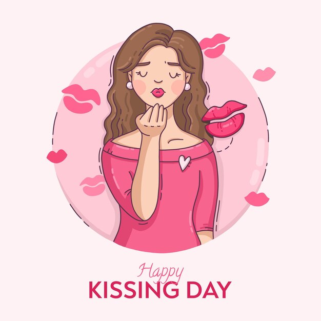 Dibujado a mano ilustración del día internacional del beso con mujer