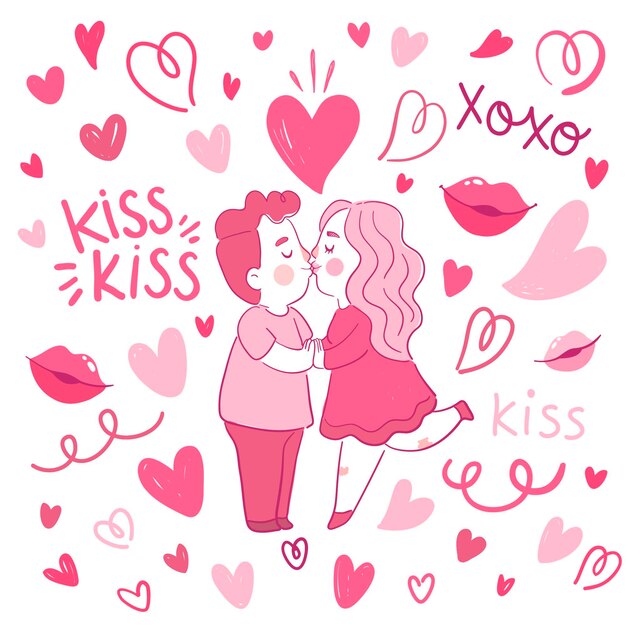 Dibujado a mano ilustración del día internacional del beso