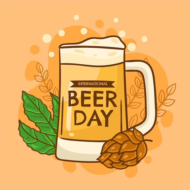 Vector gratuito dibujado a mano ilustración del día internacional de la cerveza