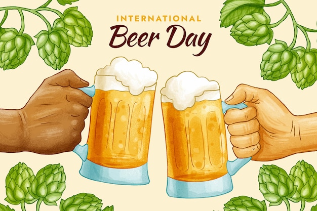 Vector gratuito dibujado a mano ilustración del día internacional de la cerveza