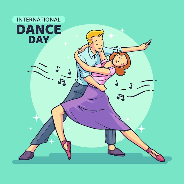 Vector gratuito dibujado a mano ilustración del día internacional de la danza