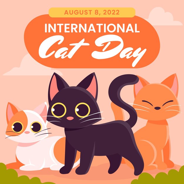 Dibujado a mano ilustración del día internacional del gato