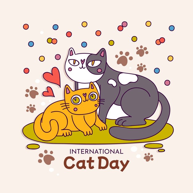 Dibujado a mano ilustración del día internacional del gato