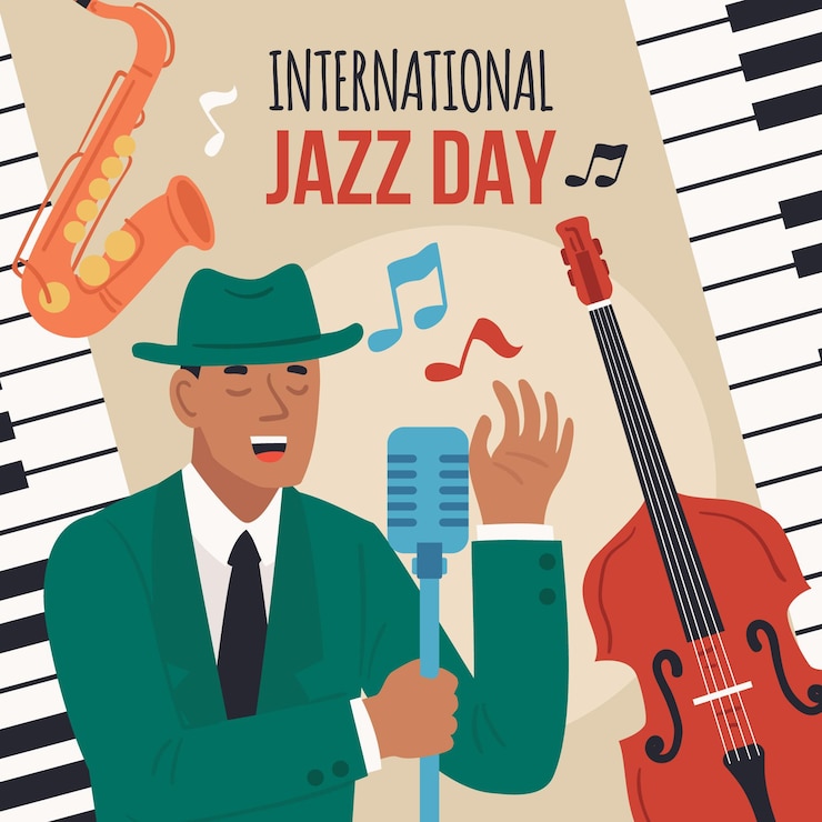 Vector gratuito dibujado a mano ilustración del día internacional del jazz