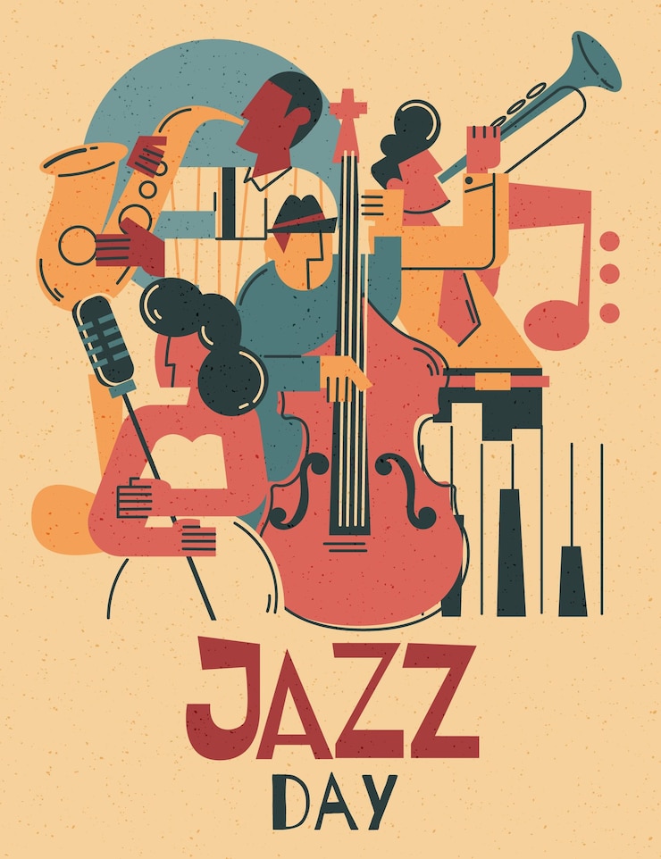 Vector gratuito dibujado a mano ilustración del día internacional del jazz
