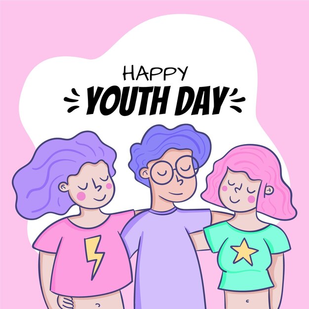Dibujado a mano ilustración del día internacional de la juventud