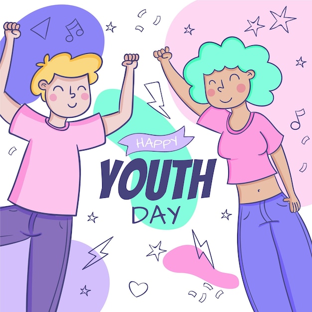 Vector gratuito dibujado a mano ilustración del día internacional de la juventud