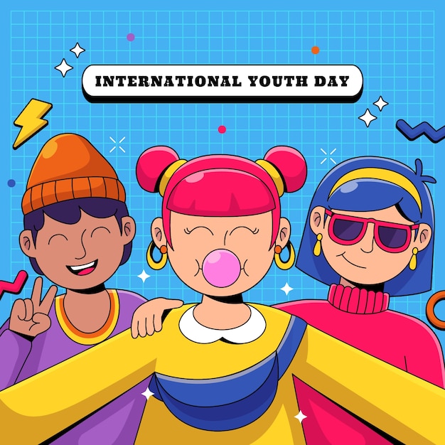 Vector gratuito dibujado a mano ilustración del día internacional de la juventud