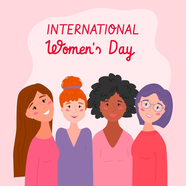 Dibujado a mano ilustración del día internacional de la mujer con mujeres