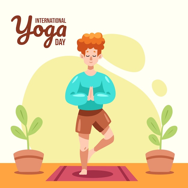 Vector gratuito dibujado a mano ilustración del día internacional del yoga