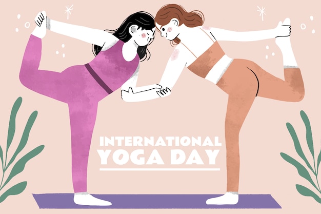 Vector gratuito dibujado a mano ilustración del día internacional del yoga