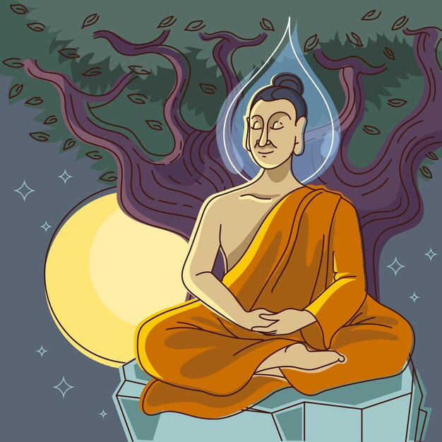 Dibujado a mano ilustración del día de makha bucha