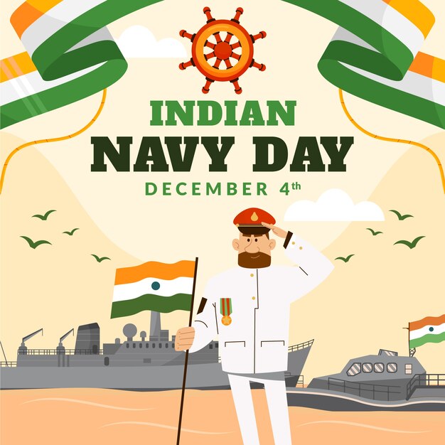 Dibujado a mano ilustración del día de la marina india plana