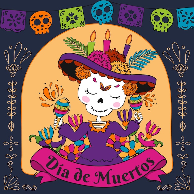 Dibujado a mano ilustración dia de muertos