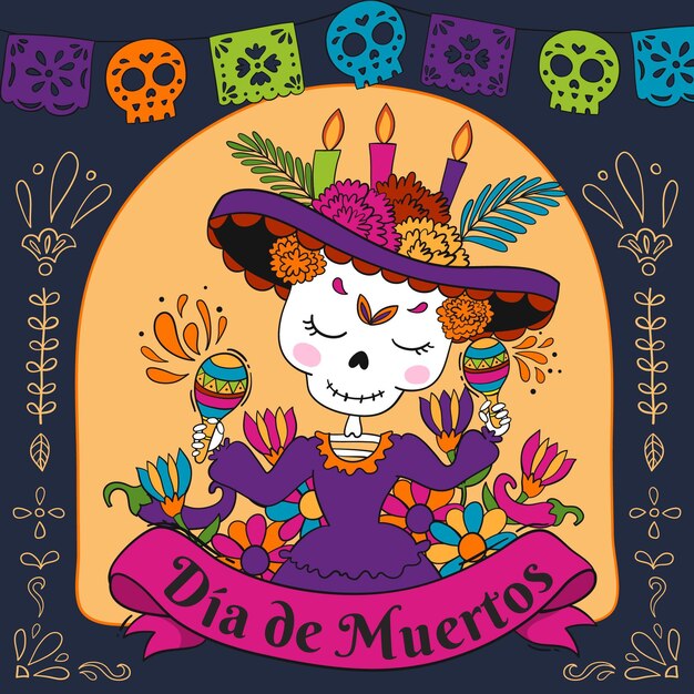 Dibujado a mano ilustración dia de muertos