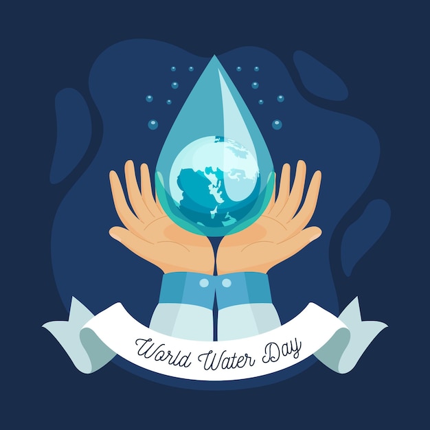 Vector gratuito dibujado a mano ilustración del día mundial del agua con manos y gota de agua