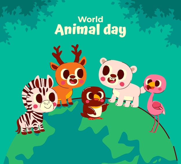 Vector gratuito dibujado a mano ilustración del día mundial de los animales