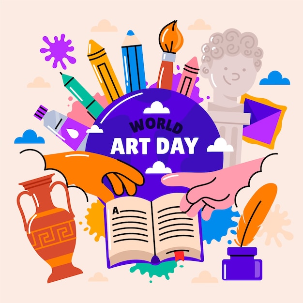 Vector gratuito dibujado a mano ilustración del día mundial del arte