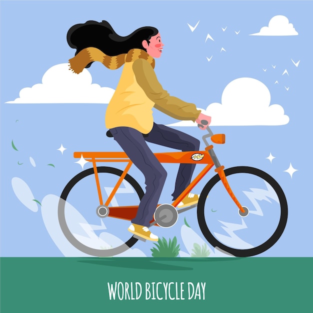 Dibujado a mano ilustración del día mundial de la bicicleta