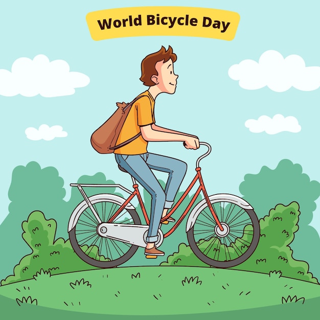 Dibujado a mano ilustración del día mundial de la bicicleta