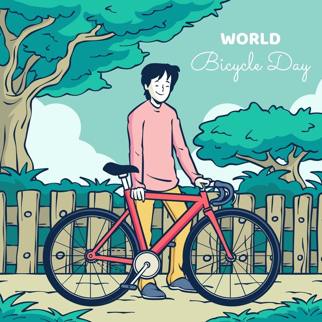 Dibujado a mano ilustración del día mundial de la bicicleta