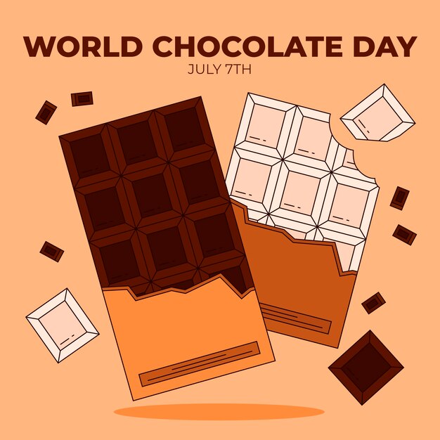 Dibujado a mano ilustración del día mundial del chocolate con barra de chocolate