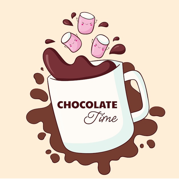 Vector gratuito dibujado a mano ilustración del día mundial del chocolate con chocolate caliente y malvaviscos