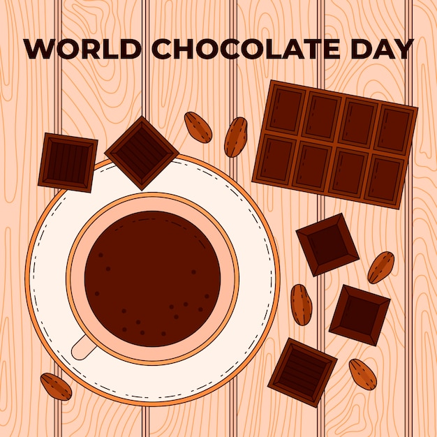 Vector gratuito dibujado a mano ilustración del día mundial del chocolate con chocolate caliente