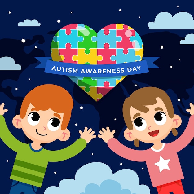 Dibujado a mano ilustración del día mundial de la concienciación sobre el autismo con piezas de rompecabezas
