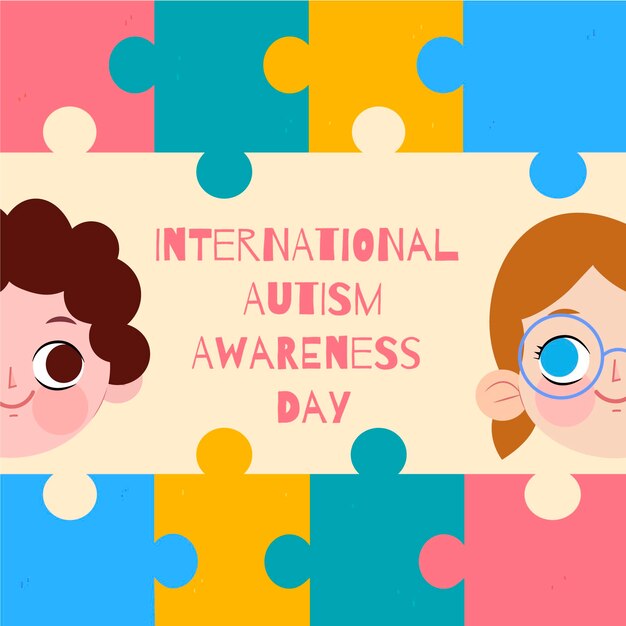 Dibujado a mano ilustración del día mundial de la concienciación sobre el autismo con piezas de rompecabezas