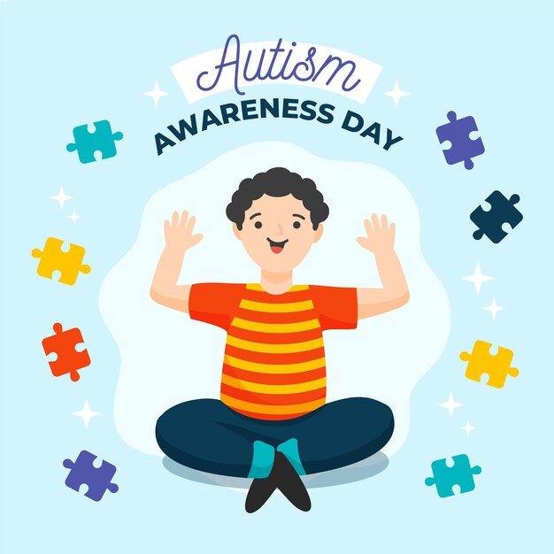 Dibujado a mano ilustración del día mundial de la concienciación sobre el autismo con piezas de rompecabezas