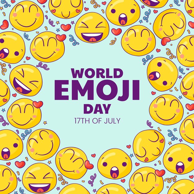 Dibujado a mano ilustración del día mundial del emoji con emoticonos