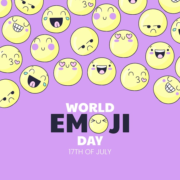 Dibujado a mano ilustración del día mundial del emoji con emoticonos