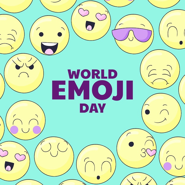 Dibujado a mano ilustración del día mundial del emoji con emoticonos