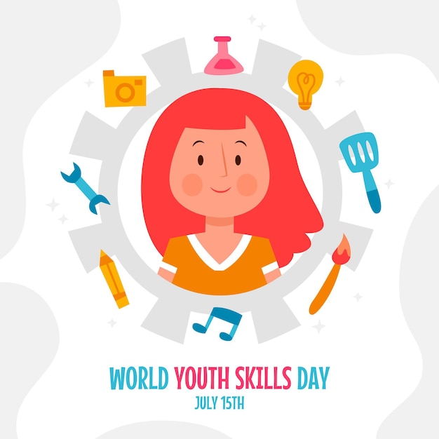 Vector gratuito dibujado a mano ilustración del día mundial de las habilidades de la juventud