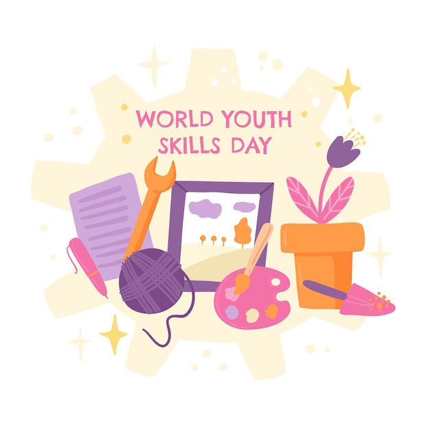 Vector gratuito dibujado a mano ilustración del día mundial de las habilidades de la juventud