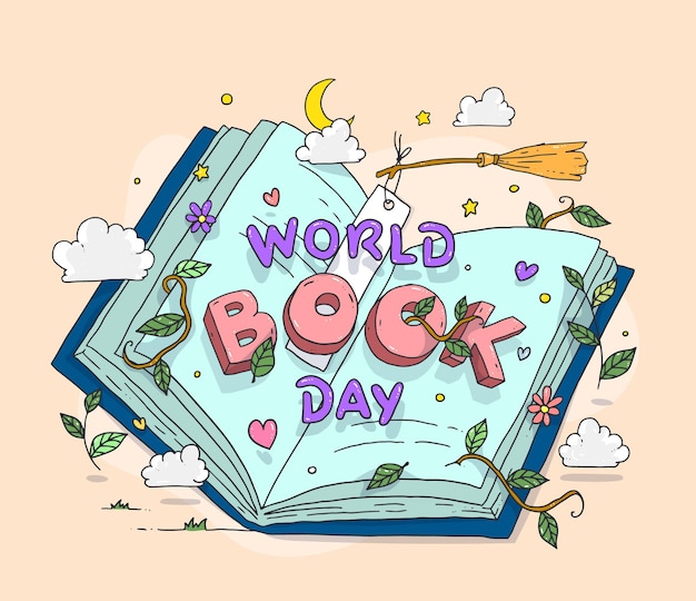 Dibujado a mano ilustración del día mundial del libro
