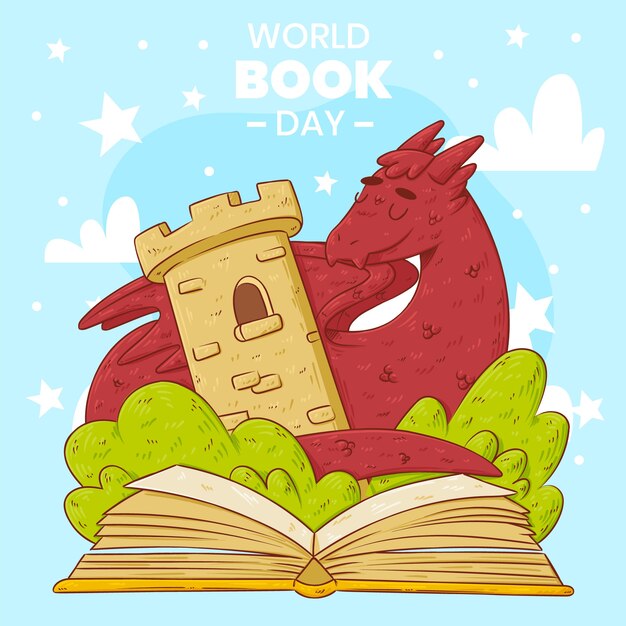 Dibujado a mano ilustración del día mundial del libro