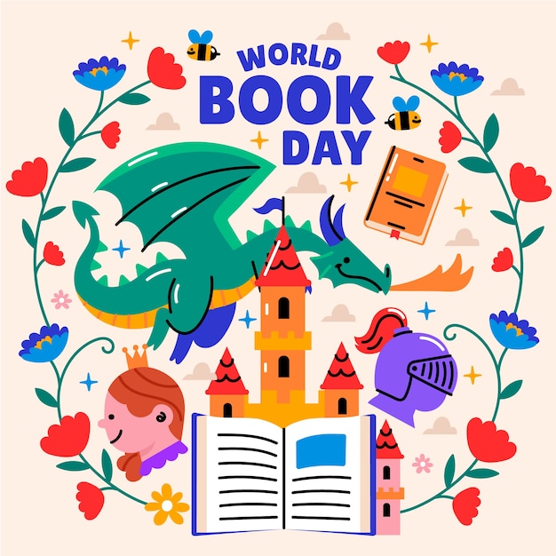 Dibujado a mano ilustración del día mundial del libro