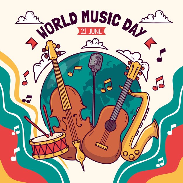 Dibujado a mano ilustración del día mundial de la música