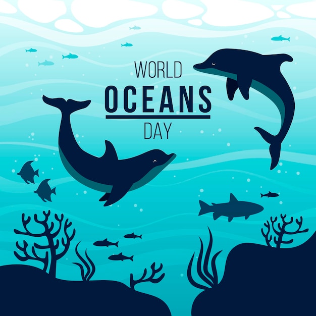 Dibujado a mano ilustración del día mundial de los océanos