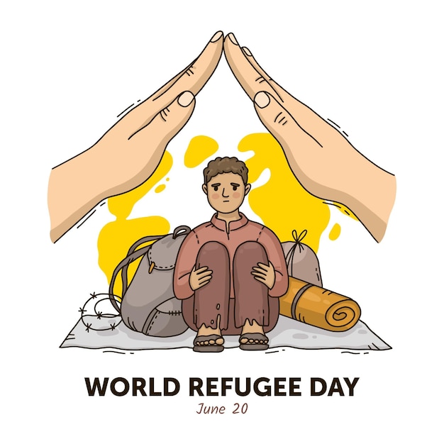 Dibujado a mano ilustración del día mundial de los refugiados