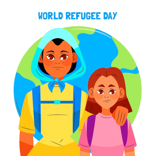 Vector gratuito dibujado a mano ilustración del día mundial de los refugiados