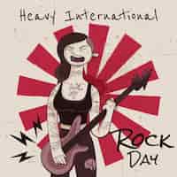 Vector gratuito dibujado a mano ilustración del día mundial del rock con músico tocando la guitarra