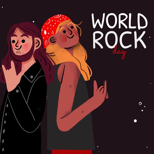 Dibujado a mano ilustración del día mundial del rock con músicos